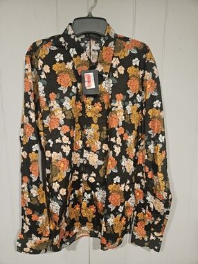 Good Man Brand Mens Sz XL Button Down Shirt Black Orange Floral Long Sleeve NWT